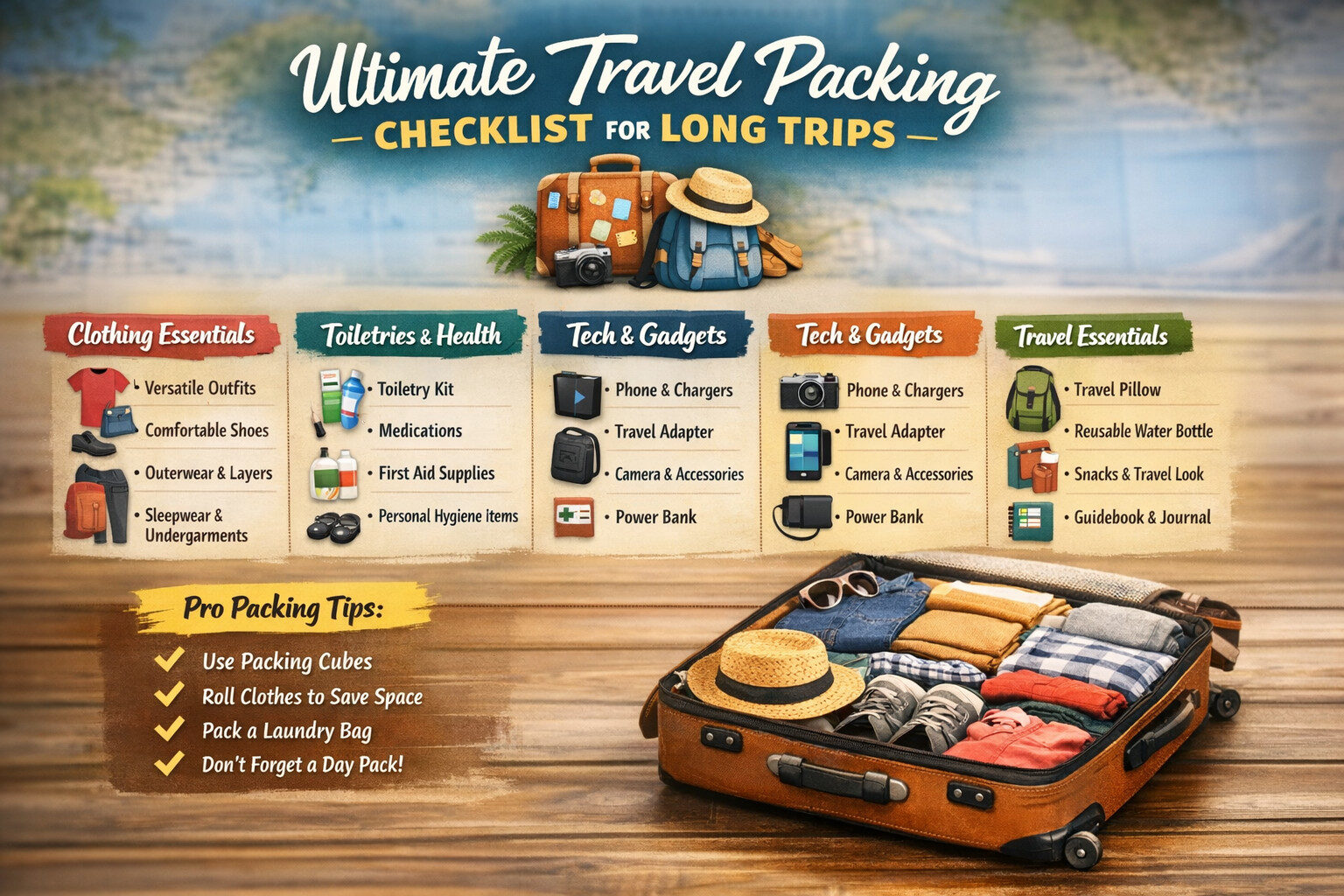 Ultimate travel packing checklist for long trips