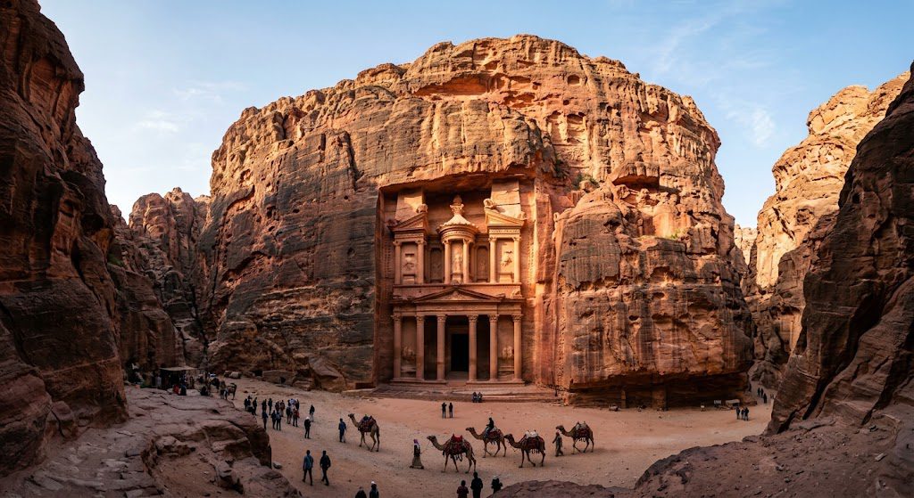 Petra, one of the best places to visit in Jordan, famous for its ancient rose-red Treasury.