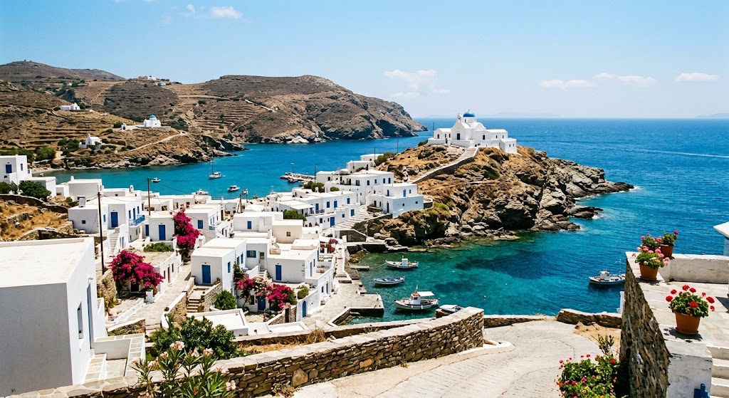 Whitewashed village and clay pottery workshop on Sifnos island, Greece