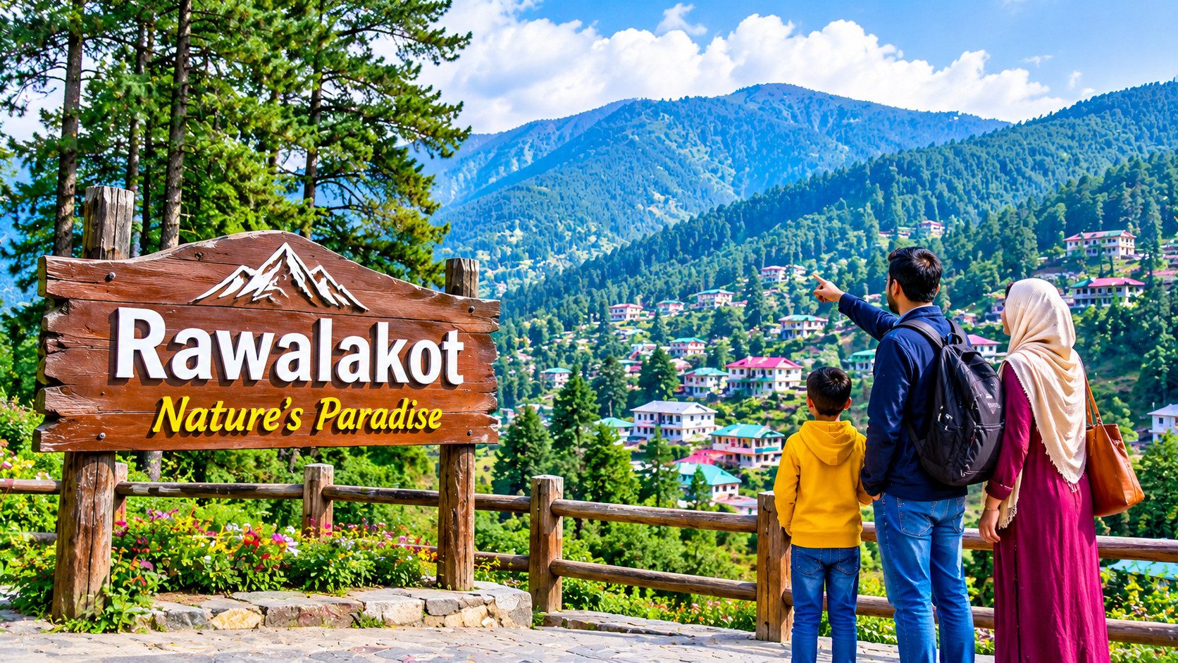Beautiful green mountains and scenic valleys of Rawalakot, Azad Kashmir, attracting families and nature lovers.