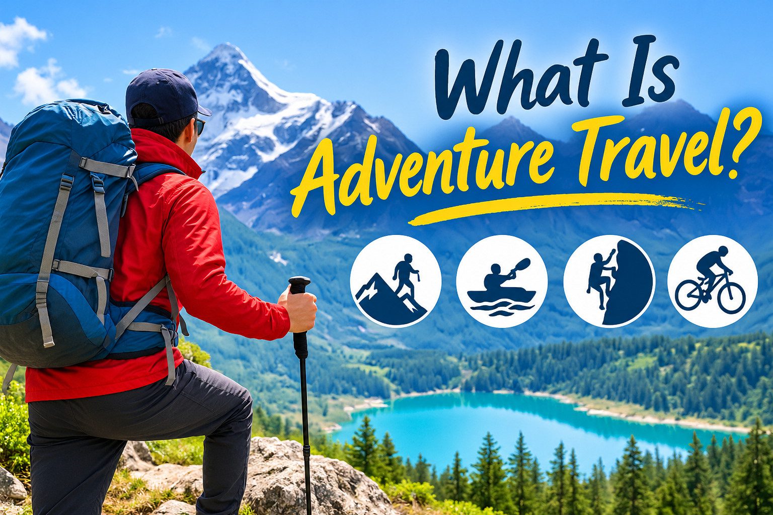 Hiker exploring a scenic mountain landscape during an adventure travel experience.
