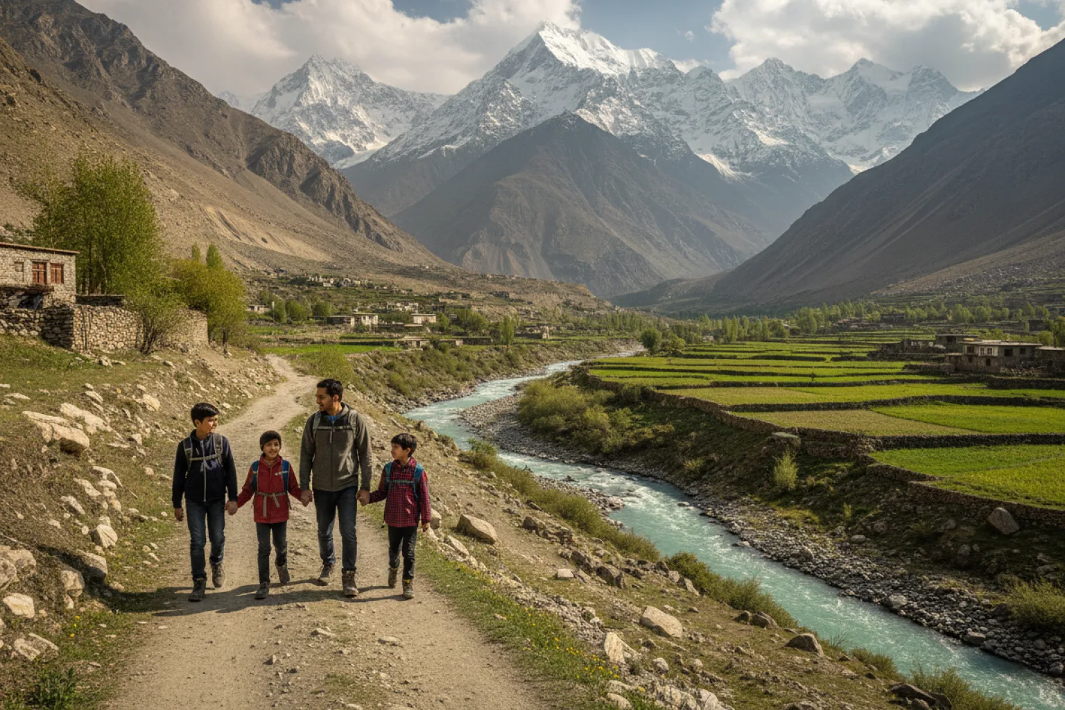 Hunza Valley Pakistan surrounded by snow-capped mountains