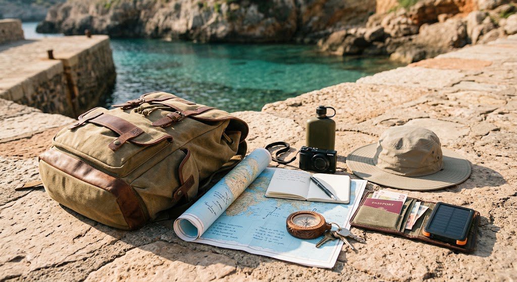 Traveler packing light and checking a ferry schedule, with practical tips for visiting unique island destinations