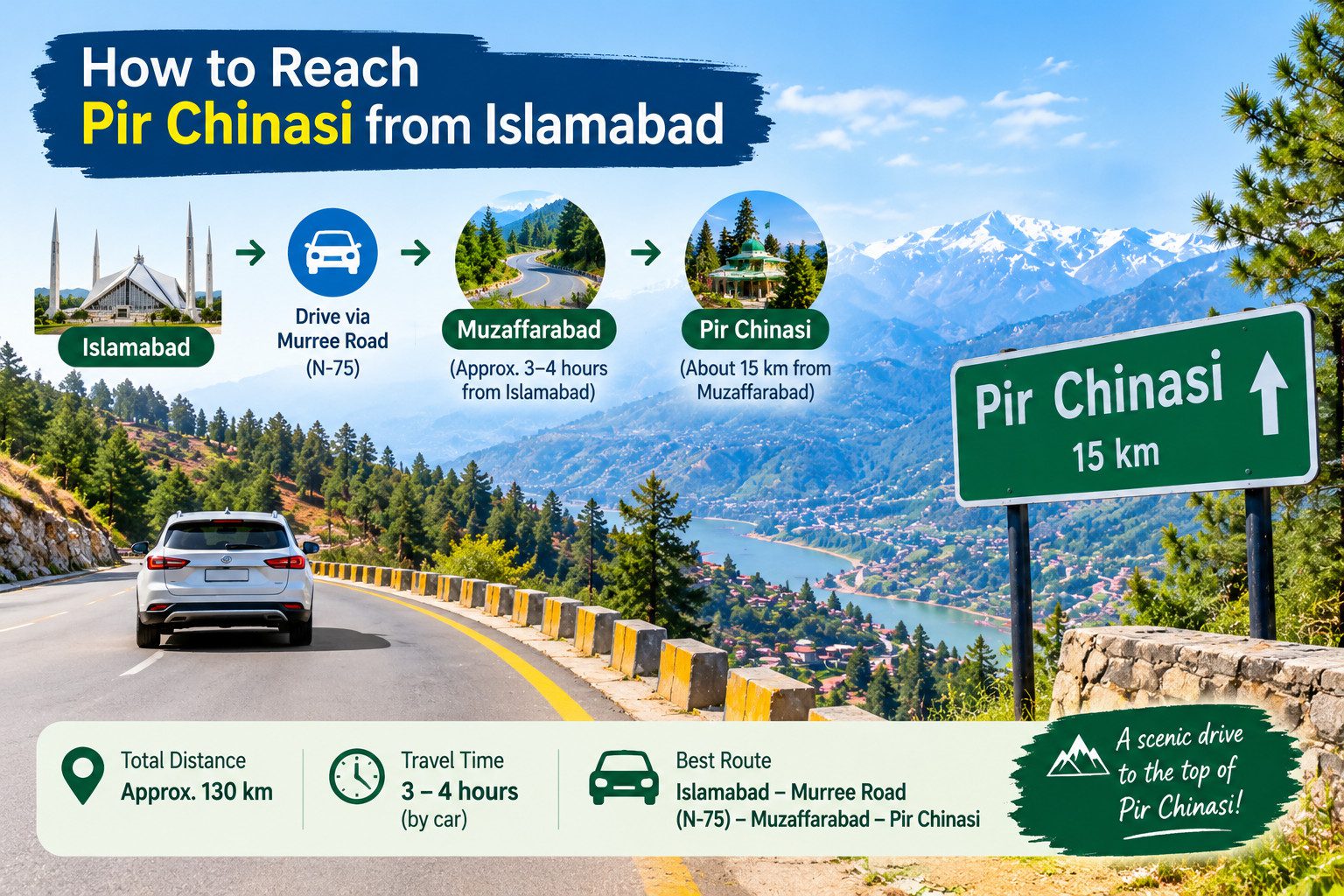 Scenic mountain road from Islamabad to Pir Chinasi via Muzaffarabad, Azad Kashmir.