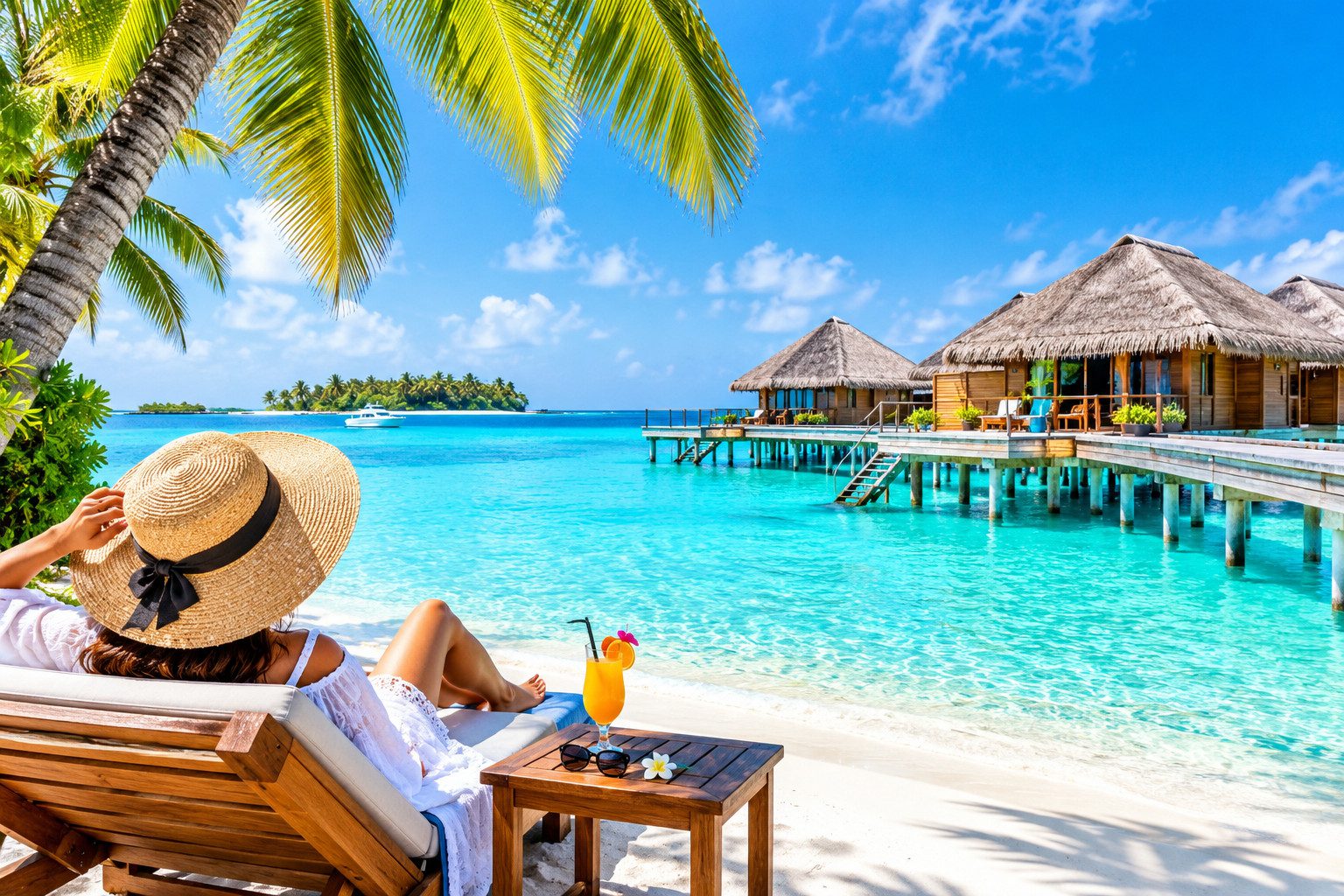 Maldives sunny winter vacation destination with white sand beaches and turquoise water