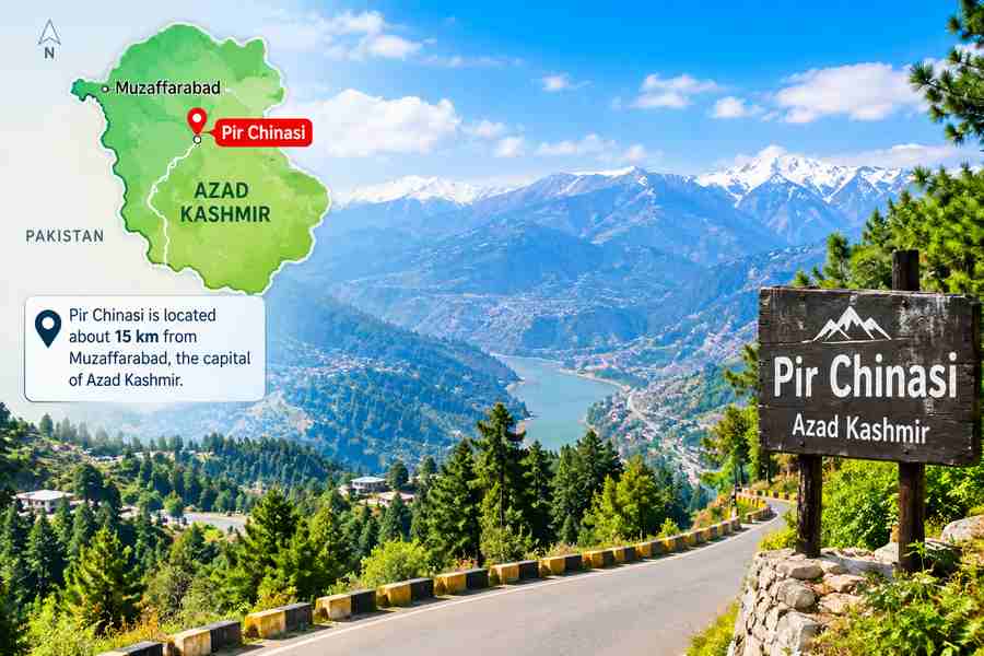Scenic mountain road and beautiful valley near Pir Chinasi in Azad Kashmir.
