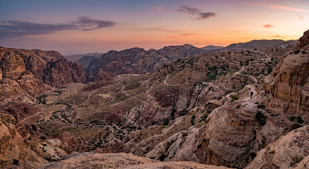 Dana Biosphere Reserve in Jordan, featuring rugged mountains, scenic valleys, and beautiful hiking trails.